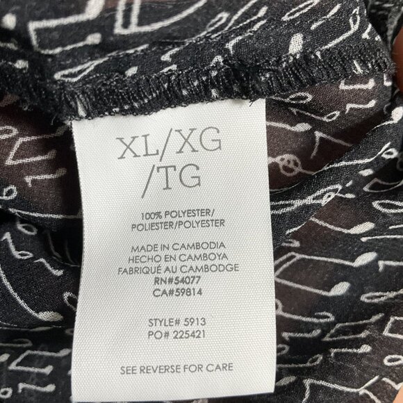 Cabi Blouse Womens Sz XL Black Music Notes Button Up Top Sleeveless Sheer Artsy - Picture 3 of 9